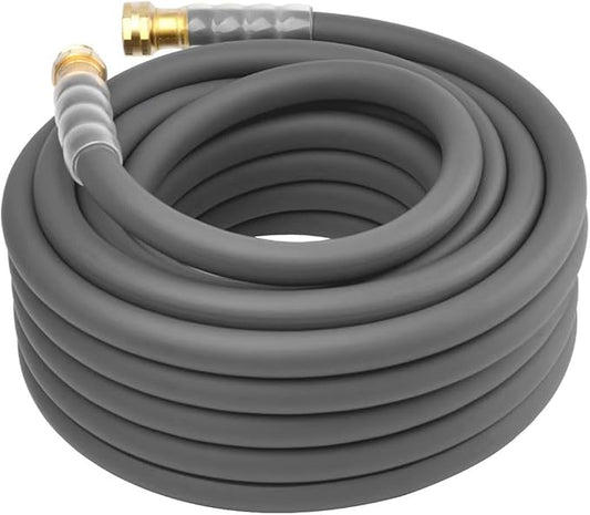 Heavy Duty Premium Garden Hose 50ft x 5/8, 300PSI Working, 1000PSI Burst, Hybrid Rubber Water Hose with Transparent Swivel Handle - Hot/Cold Water - Five Layered Braiding with Brass fittings (Grey)