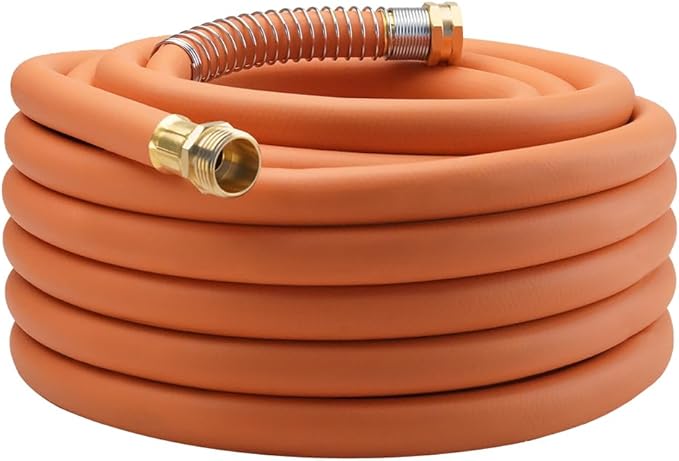 WiseFlow Garden Hose 50FT x 5/8, Heavy Duty Rubber Hose, Water Hose with Five Layered Braiding, Male Female Fittings, 1000PSI Burst, 300PSI Working (Orange)