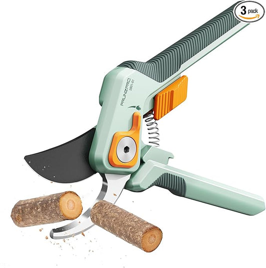 PrunePro 8" Professional Pruning Shears for Gardening Bypass Hand Pruner Stainless Steel Sharp Garden Scissors Plant Flower Rose Garden Clipper - 3 Pack