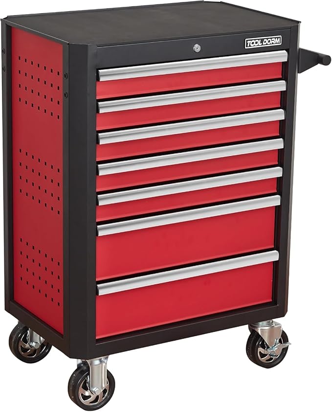 Upgrade 7-Drawer Rolling Tool Chest with Locking Wheels & Drawers, 18.5 D x 27.9 W x 39.5 H Mobile Tool Storage Cabinet, Heavy-Duty Garage Organizer w/Ergonomic Handle