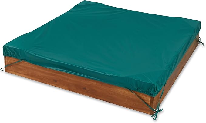 Badger Basket Wooden Sandbox for Kids - Outdoor Sand Box with Bench, Cover & Liner - Durable Backyard Playset for Toddlers (46.5 x 46.5 x 8.75)