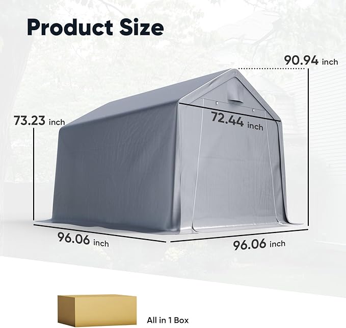Quictent Heavy Duty 8x8FT Carport Shelter with Roll-Up Mesh Windows & Reinforced Frame, Portable Garage Canopy for Motorcycle Storage, Outdoor Equipment, Patio Furniture Cover - Silver Gray