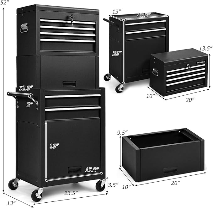 S AFSTAR 6-Drawer Rolling Tool Chest, High Capacity Tool Storage Cabinet with Wheels and Locking System, Removable Toolbox Organizer with Sliding Drawers (Black)