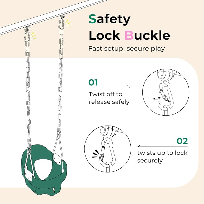 DECORLIFE Toddler Swing, Baby Swing Outdoor ?High Back Full Bucket Swing Set, 330lb Capacity, Safety Design, Plastic-Coated Chains and Quick-Snap Carabiners for Backyard, Playground
