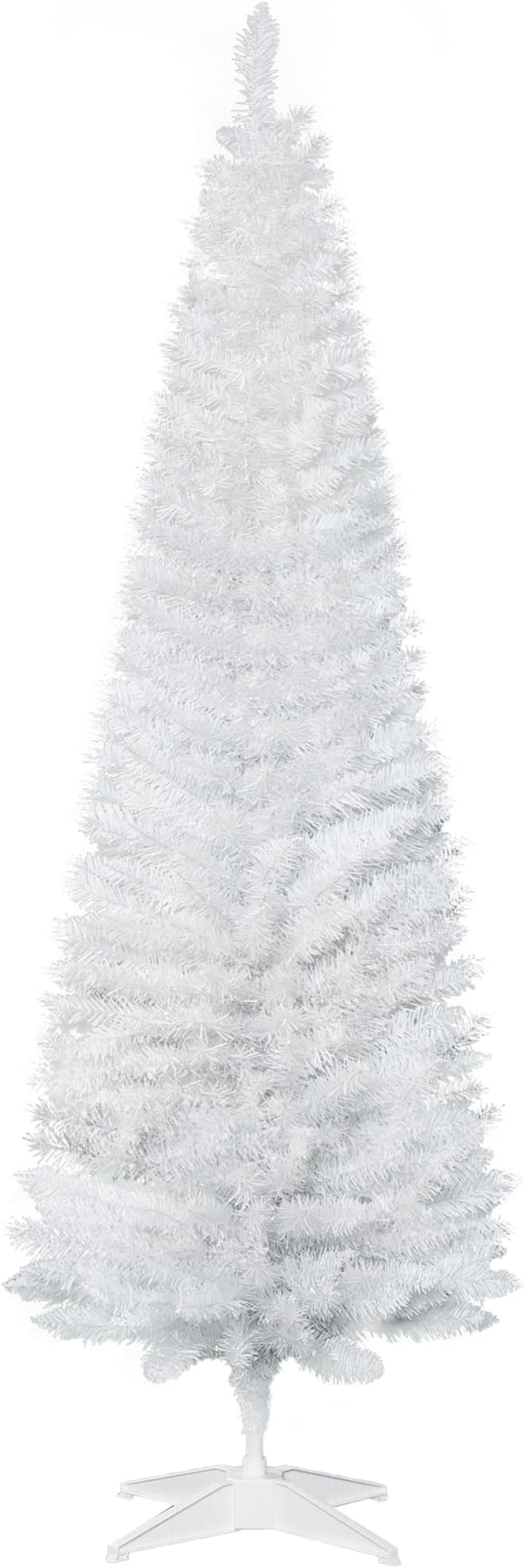 HOMCOM 6' Artificial Pencil Christmas Tree, Slim Xmas Tree with 390 Realistic Branch Tips and Plastic Stand, White