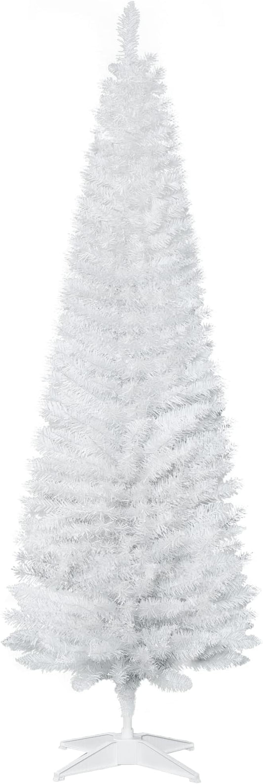 HOMCOM 6' Artificial Pencil Christmas Tree, Slim Xmas Tree with 390 Realistic Branch Tips and Plastic Stand, White