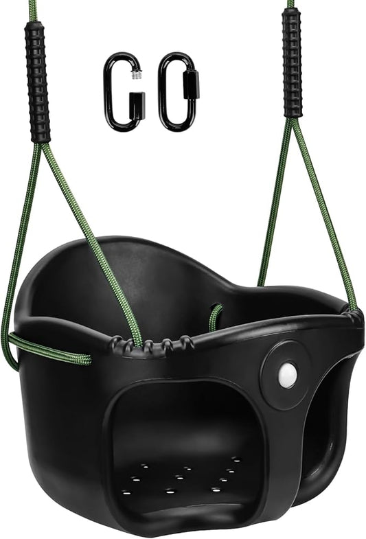 Dakzou Jungle Gym High Back Full Bucket Toddler Swing Seat Upgraded Heavy Duty with Finger Grip Chain Fully Assembled Swing Set Accessory£¬Black