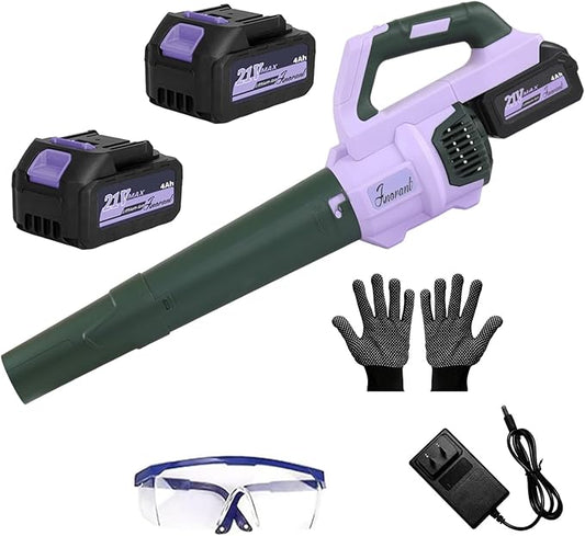 Leaf Blower Cordless with Battery and Charger, 500 CFM/200 MPH, Electric Leaf Blowers with 2 Speeds, 2 Extended Tubes,2 x 2.0 Ah Battery-Powered Leaf Blowers for Lawn Care Blowing Leaves Yard(Purple)