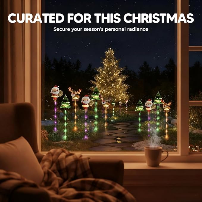 6-Pack of Moving Christmas Lights, LED Solar Christmas Lights Outdoor Waterproof, Moving Christmas Tree & Reindeer Decorations for Yard, Garden, Courtyard, and Path, Easy to Install (B, Battery)