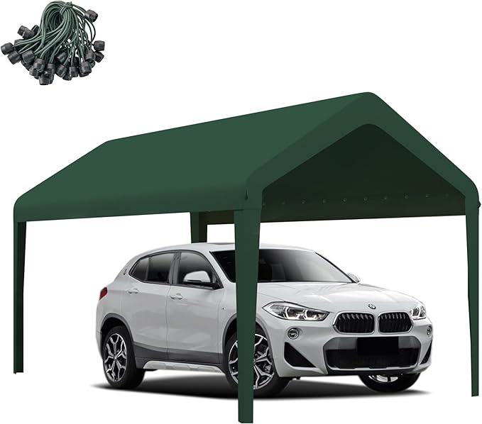 Canopy Replacement Cover, Carport Replacement Canopy, 800D Oxford Waterproof & UV Protected Tarp with Ball Bungees (Frame is not Included) (Green, 10x20)