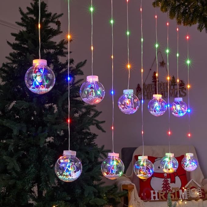 Wish Ball Curtain Lights: 118 in x 27.5 in LED Color - Changing String Lights. 8 Modes, Timer Function. Wish Balls with Built - in Christmas Tree Decorations.