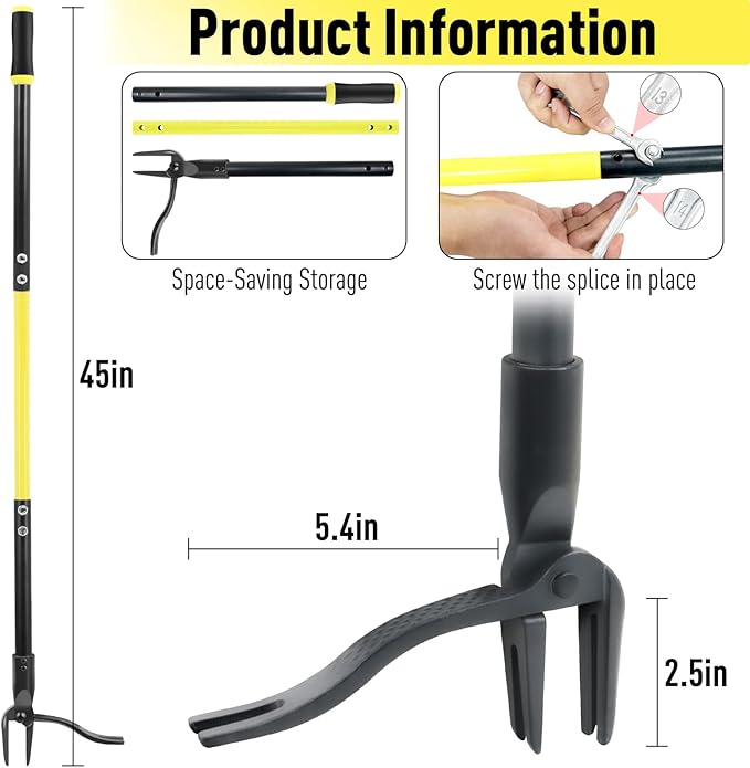 Jardineer Weed Puller Tool, 45 Stand Up Weed Remover Tool with Reinforced All-Steel Handle & 4-Claw Steel Head, Heavy Duty Manual Weeder for Garden Lawn Yard, Easily Remove Weeds Without Bending