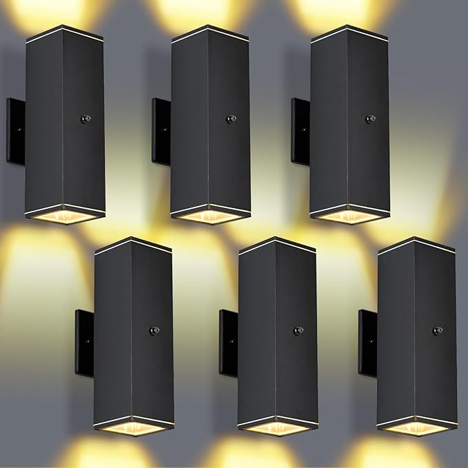 Outdoor Wall Lights 6 Packs,Modern Square Dusk to Dawn Outdoor Porch Light,Integrated LED Cylinder Up Down Lights Aluminum Waterproof Wall Lighting Exterior Light for Porch Patio Garage