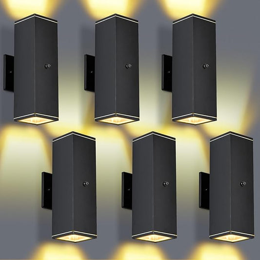Outdoor Wall Lights 6 Packs,Modern Square Dusk to Dawn Outdoor Porch Light,Integrated LED Cylinder Up Down Lights Aluminum Waterproof Wall Lighting Exterior Light for Porch Patio Garage