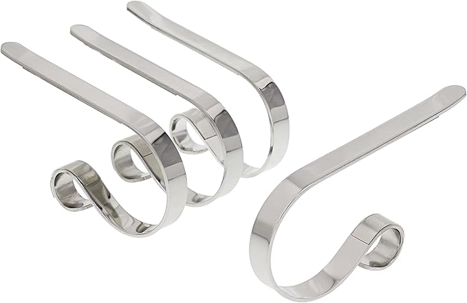 Haute Decor The Original MantleClip Stocking Holder- 4 Pack (Silver) - Hang Christmas Stockings Safely and Securely from Mantels Up to 3 Inches Thick