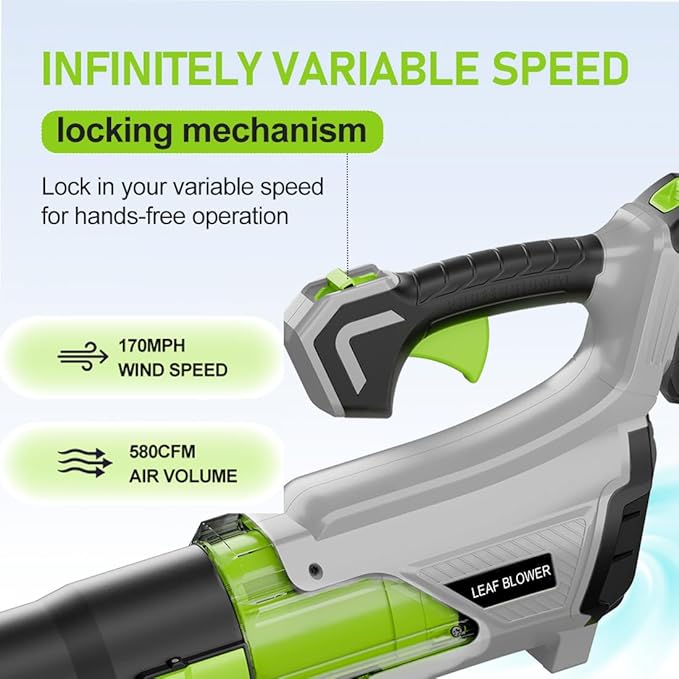 Cordless Leaf Blower with 2x4000mAh Batteries & Charger 580CFM/170MPH Lightweight Handheld Electric Blower for Lawn Care, Patio, Garden & Debris Clearing