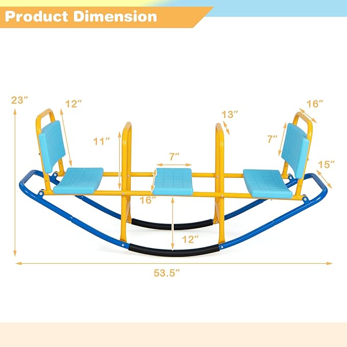 HONEY JOY Kids Seesaw Teeter Totter, 3-Person Heavy Duty Metal Playground Equipment for Backyard, Indoor Outdoor Rocking Fun for Toddlers Boys Girls Age 3-8, Teeter Totter for Kids Outdoor(Blue)