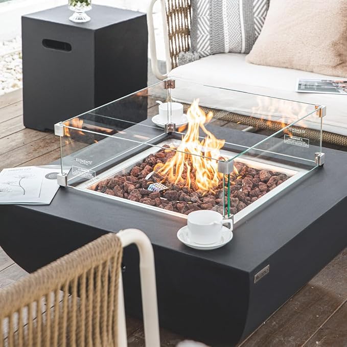 Aurora Fire Table Outdoor Fire Pit 34 x 34 Cast Concrete Firepit Includes Lava Rocks 45,000 BTUs Outdoor Fireplace for Patio Furniture Set, Deck, Porch, Outdoor Heater - Liquid Propane