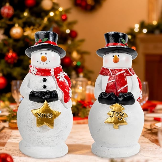 OneBird Snowman Figurines Resin Christmas Decorations Indoor 2pcs Snowman Decor for Holiday Decorations Christmas Indoor