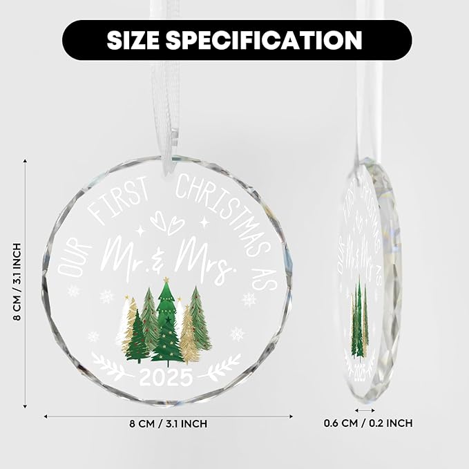 Horaldaily 3.15" Christmas Trees Glass Ornament 2025- Our First Christmas As Mr.&Mrs. Round Decor - Xmas Tree, Holiday Presents, Gift Exchange Ideas Hanging Decor for Newlywed Couple Bride Groom