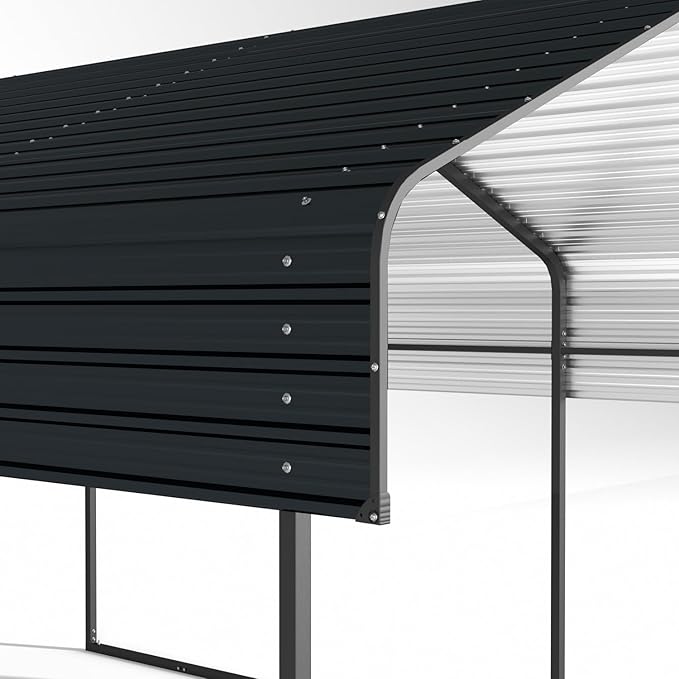 10x15 FT Metal Carport, Heavy Duty Car Port Canopy with Galvanized Steel Roof & Frame, Large Metal Carport Kit, Outdoor Car Garage, Steel Car Shelter for Car, Boat, Truck, Black