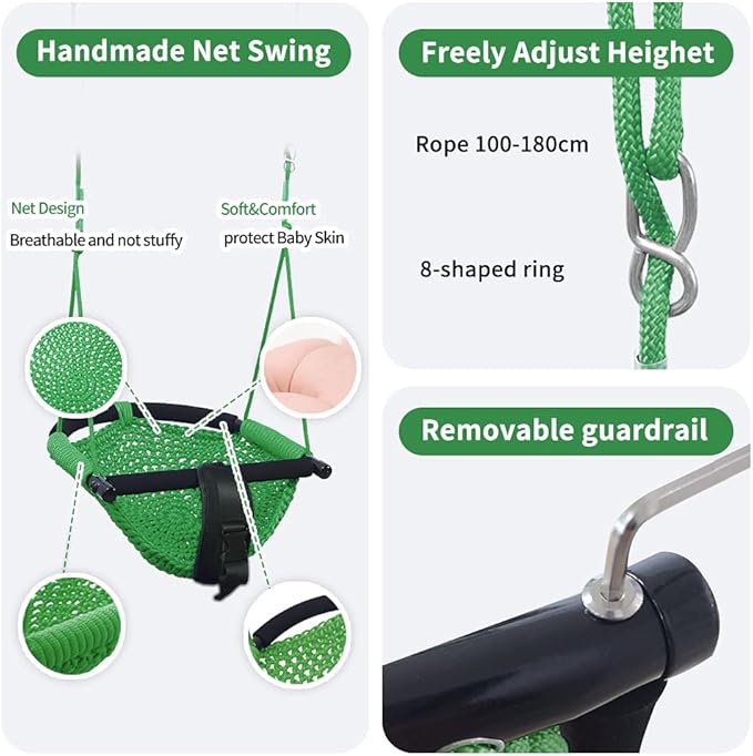 2 -in- 1 Toddler Swing. Swing Seat for Kids with Adjustable Ropes, for Kids Heavy Duty Rope Play Secure Children Swings Set, for Outdoor Indoor, Backyard. Upgrade Product (Green)