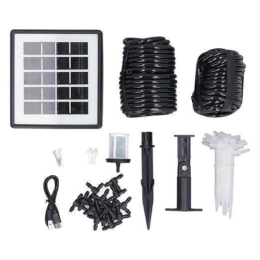 Solar Powered Automatic Drip Irrigation Kit with 15 Drippers - IP67 Irrigation System with Programmable Controller and Anti Backflow Siphon Pump for Garden and Landscape Use