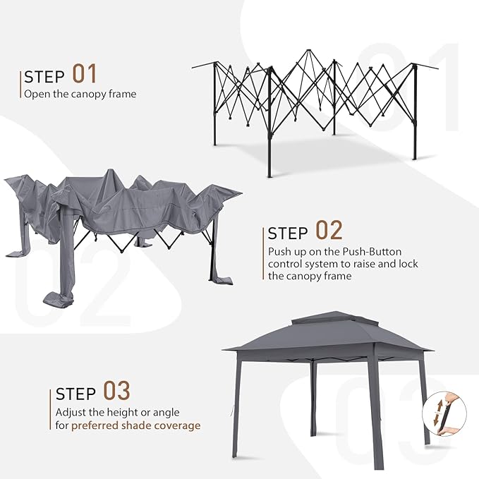 COOS BAY 11x11 Pop Up Gazebo with Mesh Netting, Instant Outdoor Canopy Tent, Water Resistant Shelter with UPF 50+ UV Protection, 121 Sq Ft Coverage, Dark Gray