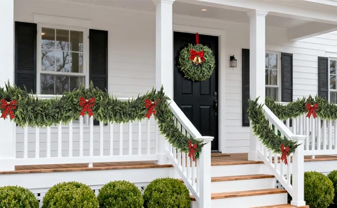 9 FT Christmas Cedar Garlands, Artificial Realistic Winter Cedar Pine Garland, Real Touch Greenery Garland for Fireplace,Table, Mantle, Wall, Indoor, Outdoor Home Party Decorations (1, 9FT)
