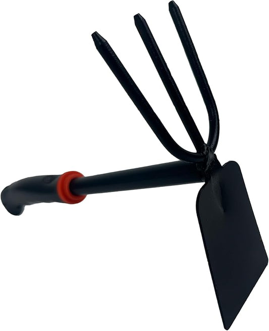 Hoe and Cultivator Garden Rake with Rubber Handle, Hoe & Sturdy 3 Claw Tiller, 2-in-1 Duty Gardening Hand Tools for Digging, Loosening Soil, Weeding, Cultivating