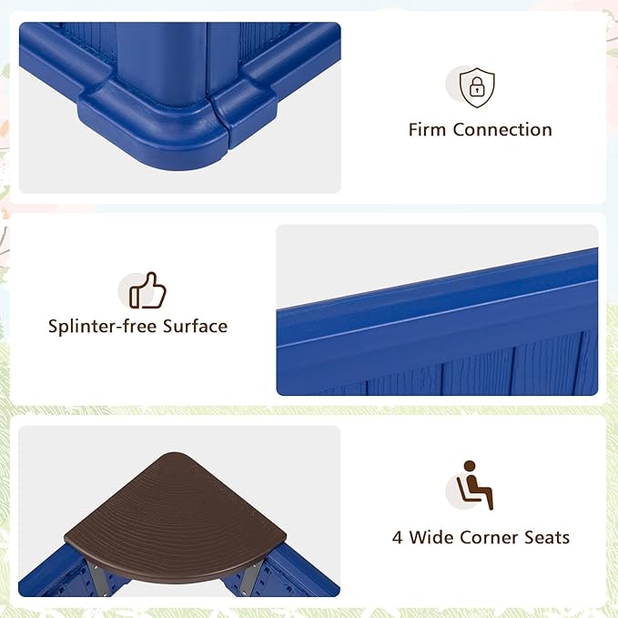 Costzon Kids Sandbox with Cover, 4ft x 4ft HDPE Sandpit with Oxford Cover, Bottom Liner, 4 Corner Seats, Weather Resistant Outdoor Sand Pit for Backyard Lawn Garden Beach (Navy)