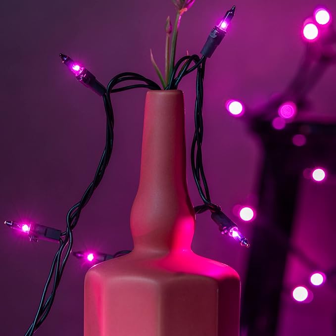 YULETIME 200 Purple Halloween Lights with Black Wire, Pack of 2 Sets 33 ft 100 Count UL Certified Christmas String Lights (Purple)