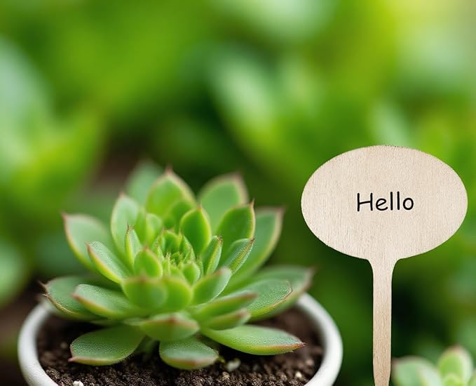 100 Pcs Wood Plant Labels, Natural Wooden Plant Marker Garden Sign Tags, Oval Type Garden Markers for Succulents, Herbs, Seedlings, Potted, Flowers, Vegetables (Oval)