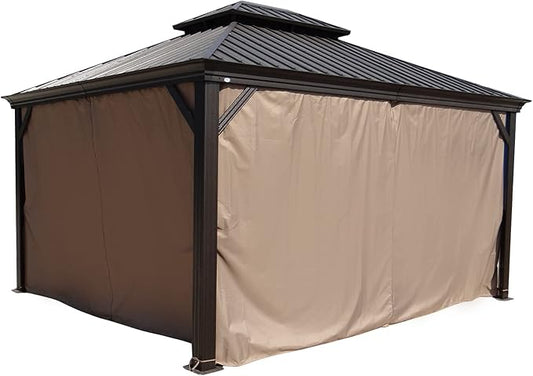 Kozyard Privacy Curtain Outdoor Waterproof Sidewall for Hardtop, OEM Replacement for Patio Gazebo Curtains - Alexander, Caesar, Rosana and Apollo Models (12ft x 14ft, Brown)