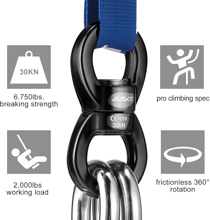 Black Swing Swivel, 35 KN Safest Rotational Device Hanging Accessory