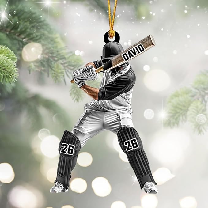 Personalized Cricket Ornament, Custom 2D Acrylic Design for Player or Team, Sports Ornament for Clubs, Fans, and Coaches, Christmas Tree Decoration Keepsake/3