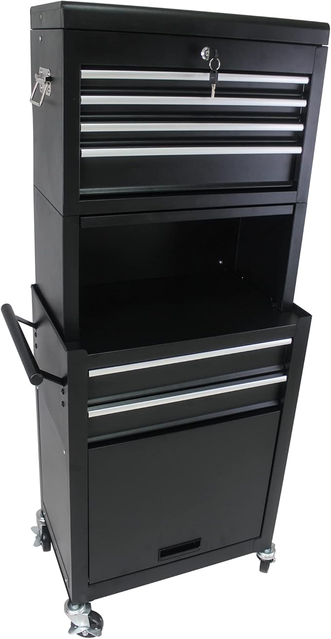 RYH 6 Drawers Rolling Tool Chest & Tool Box on Wheels | Heavy Duty Metal Cart with Ball Bearing Drawers | Fits US General Tool Box for Garage Storage (Black, 6 Drawers 3 in 1/51.99 H ¡¿ 20.87 W)