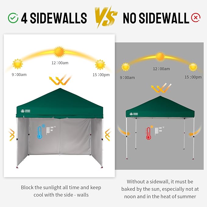 CROWN SHADES 10X10 Comercial Instant Canopy Pop Up Tent with Center Lock (10x10 with 4 Sidewalls, Forest Green)