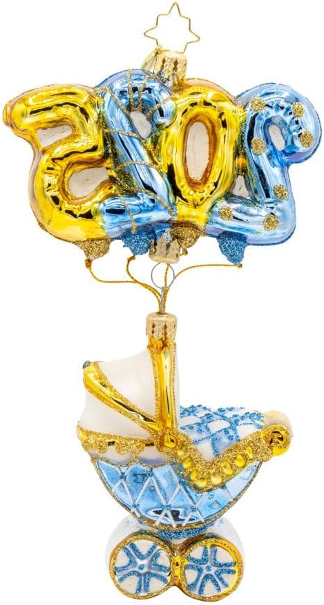 Christopher Radko Hand-Crafted European Glass Christmas Tree Decorative Ornament, 2025 Baby Blue Craddle of Celebration