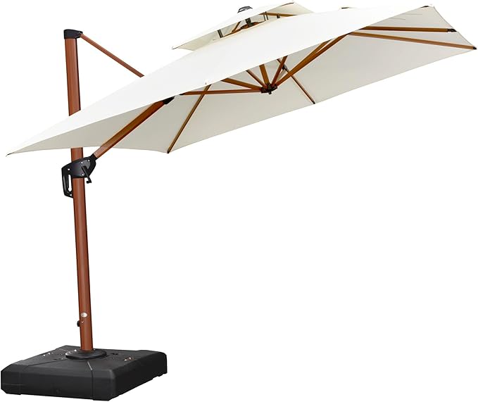 PURPLE LEAF 9ft Patio Umbrella Outdoor Square Umbrellas Large Cantilever Umbrella Windproof Offset Umbrellas Heavy Duty Sun Umbrella for Garden Deck Pool Patio, Cream