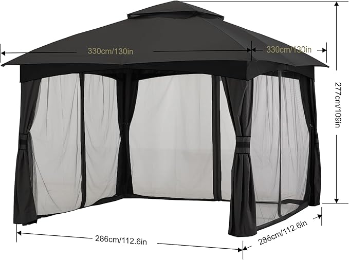 MASTERCANOPY Outdoor Patio Gazebo for Garden with Upgrade Steel Frame and Netting Walls (10x10,Gray)