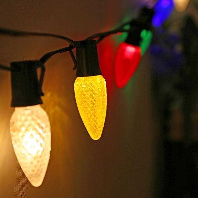 C9 Christmas Light Bulbs 50 Pack, Shatterproof Replacement LED Bulb, Multicolor Fairy Lights for Indoor and Outdoor Holiday Decoration, E17 Base