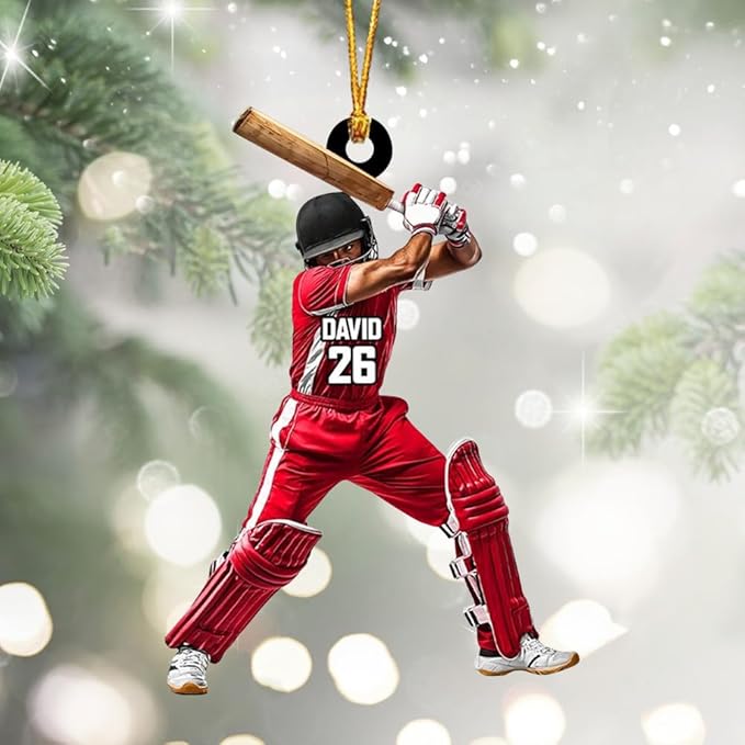 Personalized Cricket Ornament, Custom 2D Acrylic Design for Player or Team, Sports Ornament for Clubs, Fans, and Coaches, Christmas Tree Decoration Keepsake/4