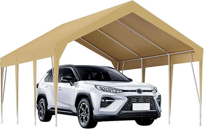 12x20FT Heavy Duty Carport Canopy Portable Garage Shelter, Waterproof UV-Resistant Outdoor Storage Cover with Adjustable Height for Cars Boats