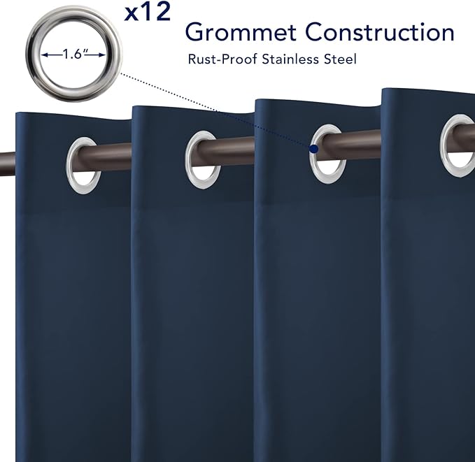PureFit Outdoor Curtains for Patio Waterproof Weatherproof, UV Resistant Outside Curtains for Gazebo, Front Porch, Pergola, Sun Blocking Privacy Curtain, 100W x 95L inch, 1 Panel, Navy Blue