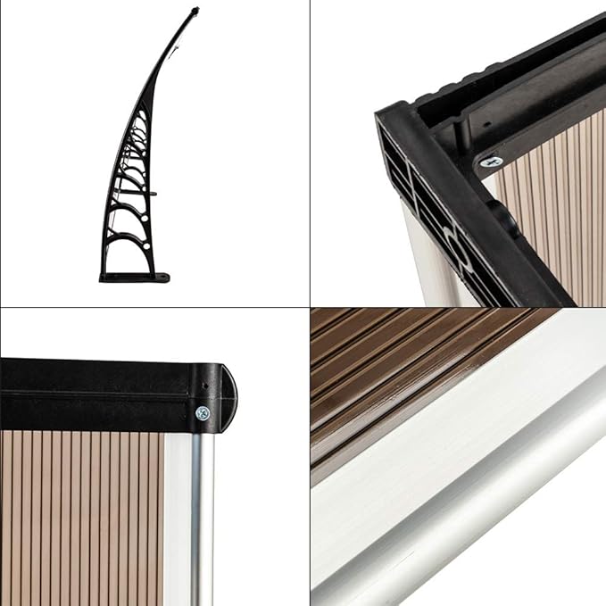 Window Awning Door Canopy Exterior- 38" x 120" Aluminum Door Awning, Polycarbonate Cover Patio Canopy Awning for House, Outside, Rain Snow & UV Resistant (Brown Board & Black Bracket)