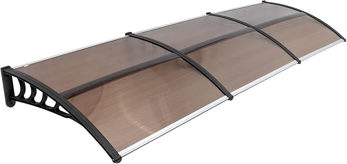 Window Awning Door Canopy Exterior- 38" x 120" Aluminum Door Awning, Polycarbonate Cover Patio Canopy Awning for House, Outside, Rain Snow & UV Resistant (Brown Board & Black Bracket)
