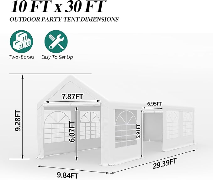 GARTOO 10' x 30' Canopy Party Tent & Carport - Heavy Duty Outdoor Wedding Gazebo with 4 Sand Bags, Event Shelter Canopy for Outdoor Event, Wedding, Birthday Party