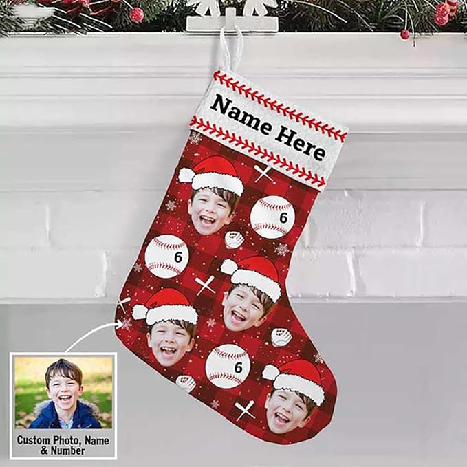 LOVELYPOD Christmas Stockings Personalized with Name, 19" Christmas Stocking Custom Christmas Baseball Stocking 2023, Xmas Stocking Holiday Christmas Decoration Gifts for Family Kids