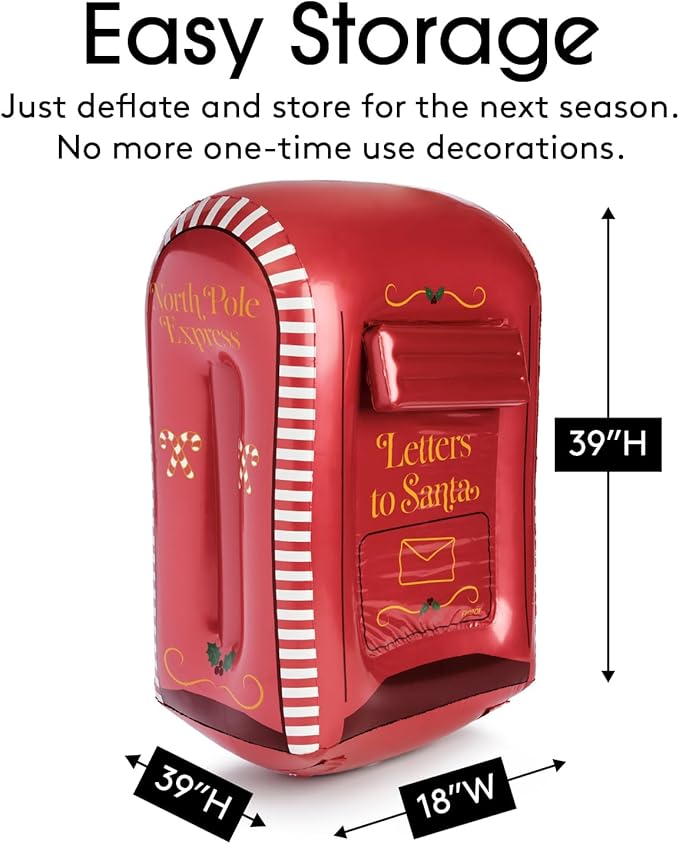 FUNBOY Inflatable Santa’s Mailbox with Real Letter Slot - Light-up Christmas Yard Decoration